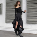 Commuting Black Ruffled Skirt For Women Asymmetric High Waist A-line Skirt Fashion Splice Female Casual Skirt Streetwear