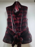 Street Vintage Spliced Lace Up Slimming Waistcoat for Women Stand Collar Sleeveless Fur Tank Top Female Winter Fashion Style