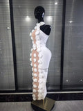 White Florals Women Sexy Off the Shoulder Bodycon Long Bandage Dress Luxury Celebrate Bar Singer Birthday Party Homecoming Dress