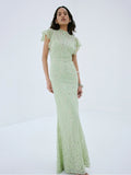Elegant Lace Long Dress Women's Flying Sleeve Bodycon 2-piece Dress Evening Party Cocktail Female Winter Autumn