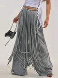 Grey Long Sleeve 2 Piece Outfit Chic Lapel Zip Slim Top Long Fringe Wide Leg Pants 2026 Autumn Women Casual Lady Matching Set