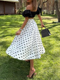Beach Party Two Piece Set for Women Halter Neck Sleeveless Vest High Waist Polka Dot A Line Midi Skirt Suit Female