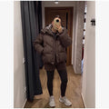 Casual Hooded Puffer Jacket Women Plaid Lining Drawstring Collar Quilted Warm Padded Elastic Cuff Coat Winter Oute Street Wear