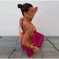 Halter Floral Beach 2 Pieces Sets Women's Backless Crop Top Long Skirt Matching Set Suit Summer Holiday Vacation Party Outfit