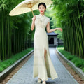 Sexy Cheongsam Improved Modern Chinese Style Cheongsam Team Show Costume Sexy Slit Vestidos Dress Plus Size 3Xl4Xl 5Xl Qipao