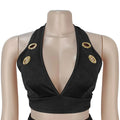 Metal Hole Sexy Outfits Women Sexy Crop Top and Matching Legging Set Two-Piece Pants Set Birthday Night Club Skinny Suits