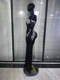 Women Sexy Off the Shoulder Mesh See Through Shining Rhinestone Bodycon Long Dress Gloves Celebrate Evening Party Cocktail Wear