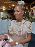 Fashion Pearl Shawl Tops Women 2026 O-neck Handmade Beading Shawl Top Ladies Party Female Elegant Shawl Tops