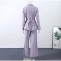 Women Solid Lapel Neck Top Pant Suit Set Elegant Full Sleeve Single Breasted Slim Coat Leg Loose Pants Suit Lady New Chic Sets