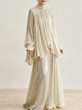 Modest Two Piece Set for Women Turtleneck Raglan Balloon Sleeve Irregular Top Maxi Flowy Long Skirt for Evening Occasions