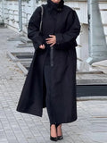Fashionable Windbreaker for Women Stand Collar Long Sleeve Spliced Single Breasted Loose Long Jacket Female Winter