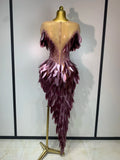 Women Sexy Mesh See Through Diamonds Bodycon Dress Luxury Birthday Evening Party Costume Bar Nightclub Stage Performance Outfit