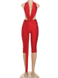 Patchwork Halter Romper Women Ribbon Sleeveless Elastic Backless Workout Activewear Midnight Activity Slim Playsuits
