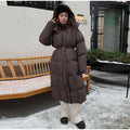 Warm Stand Neck Cotton Long Coats Women Elegant Single Breasted Zipper Belt Lace Up Outwear Female Winter Chic High Streetwear