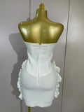 Elegant Cute Pearl Beaded Flower Sexy Strapless Bodycon Mini Bandage Dress Celebrate Eveing Party Birthday Cocktail Wedding Wear