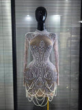 Sexy Pearl Full Diamond Hollow Dress Nightclub Bar Dj Gogo Dancers Stage Dress Female Singer Stage Performance Costume