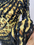 Women One Shoulder Latin Dance Outfits Sexy Leopard Print Sparkly Diamond Tassel See-Through Dress Nightclub Party Stage Costume