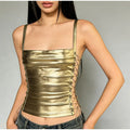 Sexy Bandage Hollow Out Women's Sling Top Slim Sleeveless Backless Pleated Female Vest 2026 Summer Beach Holiday All-match Vests
