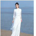 Vietnam Traditional Dress Aodai Chinese Improved Qipao Chiffon Fairy Women Elegant Oriental Improved Qipao Tea Art Hanfu Set