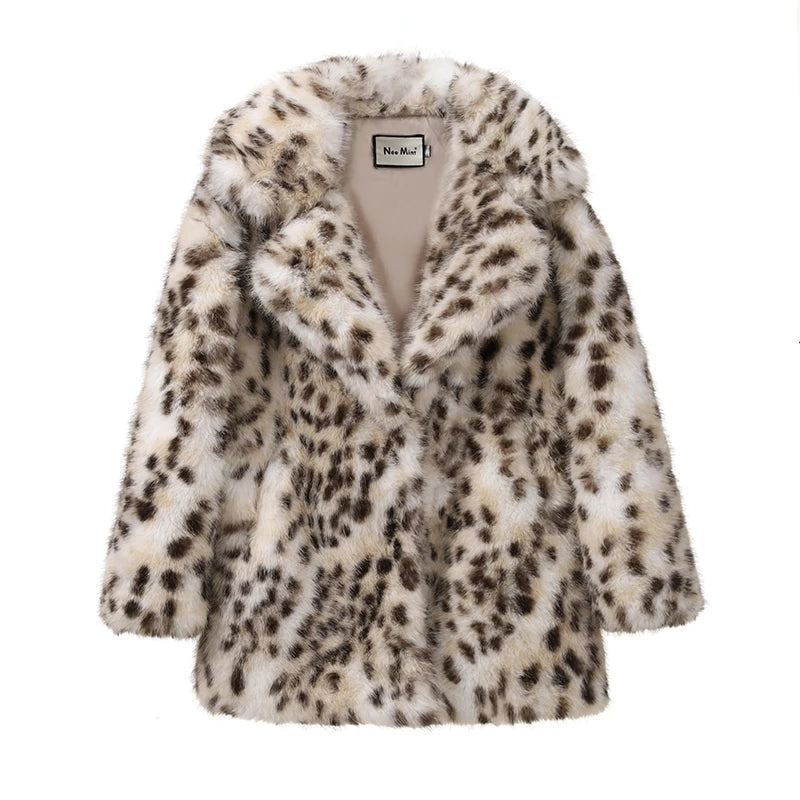 Exclusive Long Brown Leopard Fox Fur Coat Women Winter 2026 New Luxury Hot Brand Fashion Girls Faux Fur Jacket Overcoat