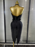 Brown Black Women Sexy Halter V-Neck Bodycon Midi Bandage Dress Bar Singer TV Show Performance Costumes Birthday Clothing