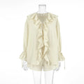 New Casual Shorts Two-piece Set Women's Ruffled Loose Tie Top Simple Shorts Set Office Lady Summer Female Shorts Set