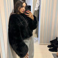 Winter Sweet Pink Cropped Faux Fur Coat Women Streetwear Ins Chic Girls Fluffy Fox Fur Jacket Female