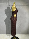 Women Dark Brown Spaghetti Strap Beaded Sequins Midi Dress Suitable for Formal Dinners, Cocktail Parties, Guests and Party