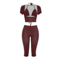 Sexy Fashion 3 Piece Set Woman Polka Dot Print Halter Bra Tops+Low-Neck Mini Sleeve Tees+Skinny Crop Pants Outfits