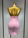 Women Sexy V Neck Backless Mini Bodycon Bandage Dress 2026 Elegant Evening Nightclub Evening Party Cocktail Prom Dress