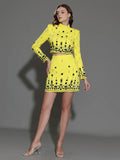 Two Piece Sets for Women Stand Collar Long Sleeve Spliced Diamonds Top High Wiast Mini Skirt Elegant Outfit Female