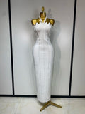 Women Luxury Design Halter Beading Bandage Dress Curve Bodycon Ankle Length Evening Party Birthday Cocktail Prom Dresses