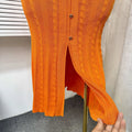 Women Single Breasted O-neck Short Sleeve Knit Ribbed Bodycon Midi Dress  Vacation Sexy Party Club Vestidos Dresses