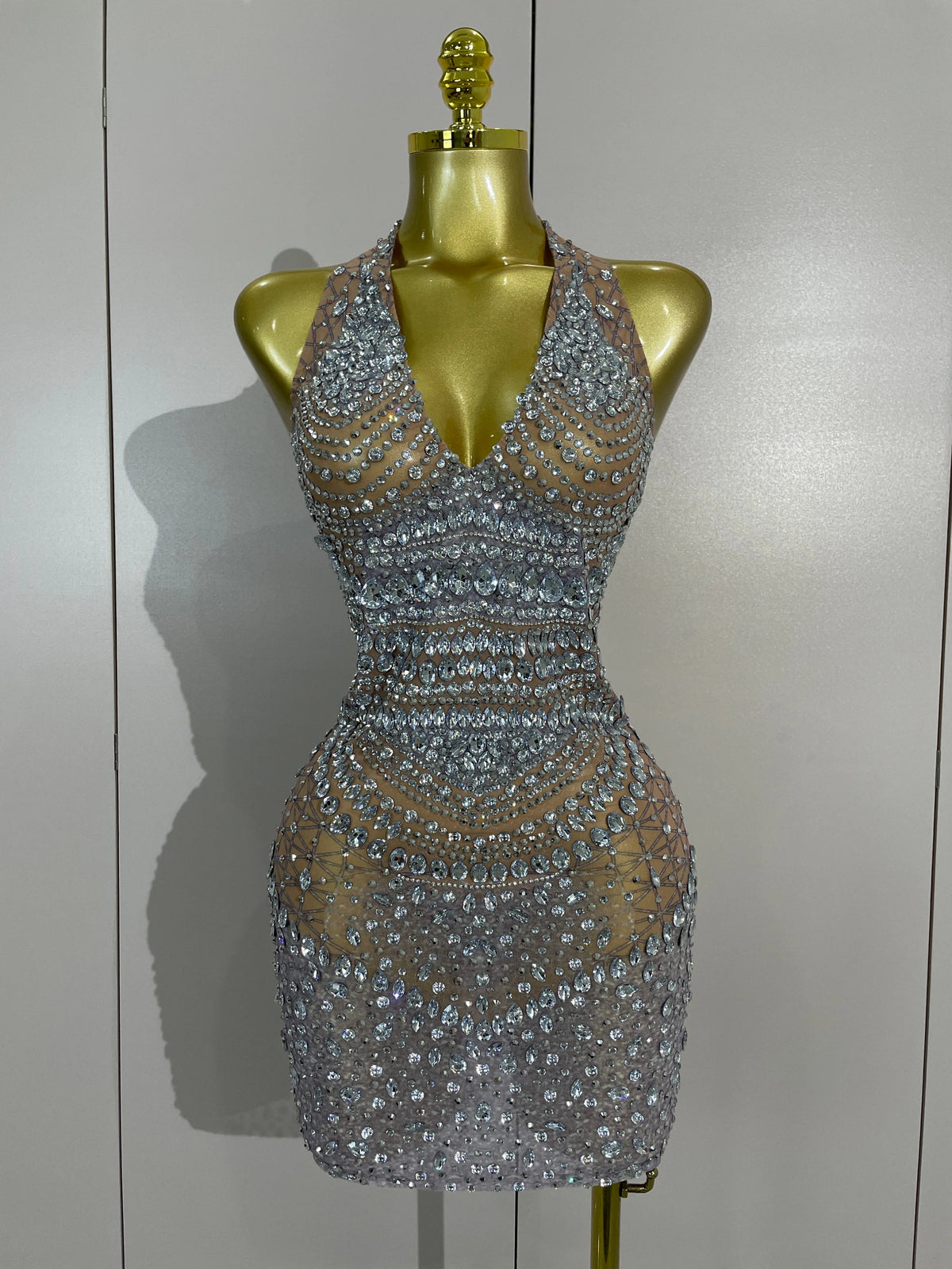 Sexy Sparkly Rhinestone Sleeveless Mesh See Through Mini Dress Luxury Birthday Dress Celebrate Party Club PhotoShoot Stage Wear