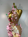 Luxury 3D Flower Sexy Halter Mesh See Through Maxi Long Dress Women Evening Party Birthday Photoshoot Club Stage Wear