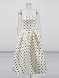 Slim Patchwork Wave Point Elegant Dresses for Women Square Neck Sleeveless High Waist Dress Female