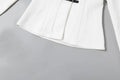 White Contrast Faux Leather Collar Blazer Women Buckle Belt Waist Slim Fit Long Sleeve Stand Neck Ins Party Fashion Outerwear