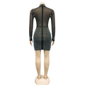 Crystal Diamonds Mesh Sheer Long Sleeve Bodycon Short Dress for Women Outfits Sexy Party Night Club Birthday Mini Dresses