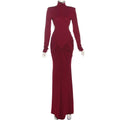 Sexy Backless Long Dress For Women Turtleneck Evening Party Ruched Dress Elegant Solid Long Sleeve Streetwear Maxi Dress