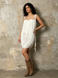 Solid Spliced Folds Corset Dress For Women Spaghetti Strap Sleeveless Temperament Top Female Fashion Style Clothes New
