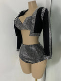 Women's Rhinestones Top Shorts Sets Nightclub Show Three Pieces Outfit Nightclub Performance Singer Dance Costume Stage Wear
