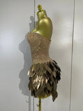 Women Sexy Strapless Mesh See Through Mini Dress Luxury Diamonds Leaf Birthday Evening Party PhotoShoot Nightclub Stage Costume
