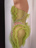 Sparkly Green Diamonds Sexy Mesh Asymmetric Bodycon Mini Dress Celebrate Eveing Birthday Party Nightclub Red Carpet Stage Wear