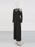 Elegant Slim Fit Long Sleeved Jumpsuit 2026 New Heavy Industry Bead Diamond High Waist Solid Color Long Jumpsuit