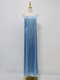 High End Parties Blue Tassel Accent Strapless Maxi Dresses for Women Sleeveless Backless Slimming Skirt for Formal Events