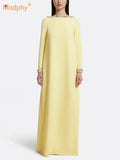 Loose Solid Crystal Bead Elegant Chic Dresses For Women Round Neck Long Sleeve Solid Long Maxi Dress Female