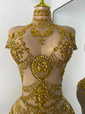 Sparkly Rhinestonnes Mesh Transparent Bodysuit Sexy Women Performance Nightclub Stage Outfit Luxury Festival Costume