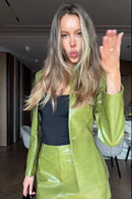 Women Light Beige Faux Croc Two‑piece Suit Set Matching Skirt Co‑ord Chic Leather Texture Office Business Autumn Street Outfits