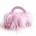 Pearl Bead Bag With Feather Fur Designer Brand Clear Acrylic Crystal Stone Box Tote Handbag Women Handmade Party Purse