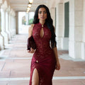 Sexy Women Lace Hollow Out Sleeveless Ruched High Split Maxi Long Dress 2026 Party Trendy Birthday Vacation Party Dresses